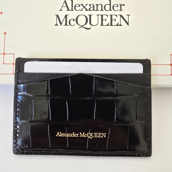 Alexander McQueen Skull Croc Embossed Leather Card Holder Black - Picture 2 of 7